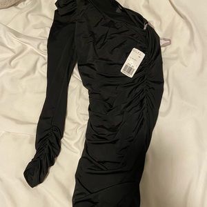 One shoulder black cocktail dress